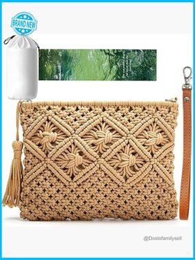 White Straw Clutch Purse Woven Tassel Handbag Beach Summer Boho Chic